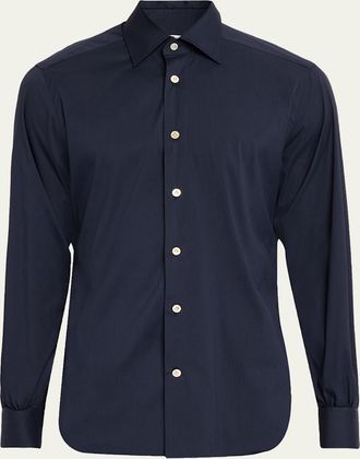 Kiton Mens Solid Cotton Sport Shirt