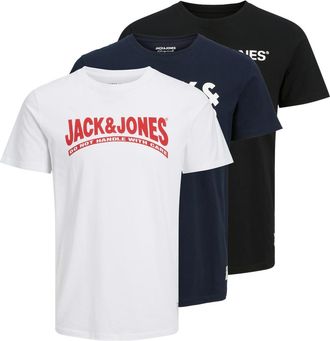 Jack & Jones Kurzarmshirt JACK & JONES JOR30HISTORY TEE SS CREW NECK 3PK MP, Herren, Gr. S, navy blazer pack:navyblazer, schwarz, wei&szlig;, Jersey, Obermaterial: 100% 