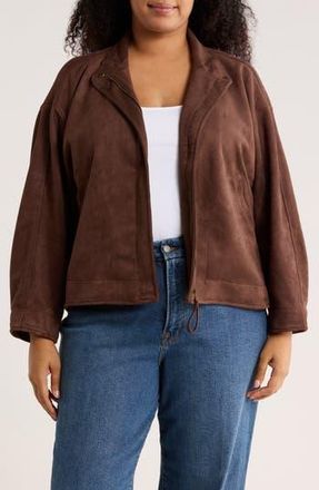 Max Studio Faux Suede Zip Jacket in Sequoia at Nordstrom Rack, Size 2X