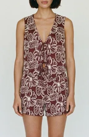 Vero Moda Millia Floral Embroidered Tie Front Top in Andorra Detailoatmeal Embroide at Nordstrom, Size X-Large