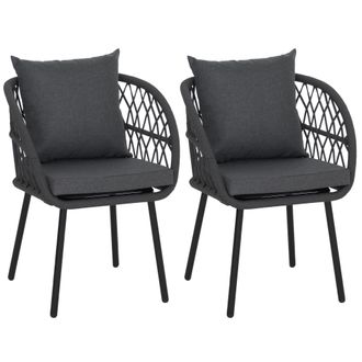 Hhg Juego De 2 Sillas De Jard&iacute;n Hhg-393, Sillones De Jard&iacute;n Con Reposabrazos, Estructura De Aluminio Con Trenzado De Cuerda Rope, Estructura Negra, Tapiza