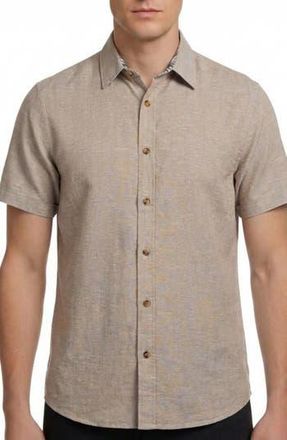 Report Collection Short Sleeve Linen & Cotton Blend Button-Up Shirt in Beige at Nordstrom Rack, Size Xx-Large