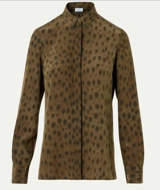 Akris Womens Leopard Print Blouse In Hazel Bark