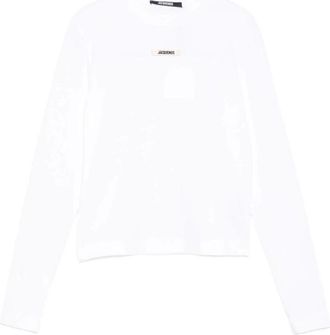 Jacquemus Wit Langemouw Logo Patch T-shirt - Dames - Longsleeves - Wit - S - Tops