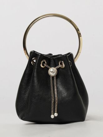 Jimmy Choo London Bon Bon Mini Bucket Bag in Leather with Pearls and a Metal Handle