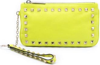 Valentino Pre-owned Clutches, female, Yellow, Size: ONE SIZE Pre-owned Studded Leather Pouch