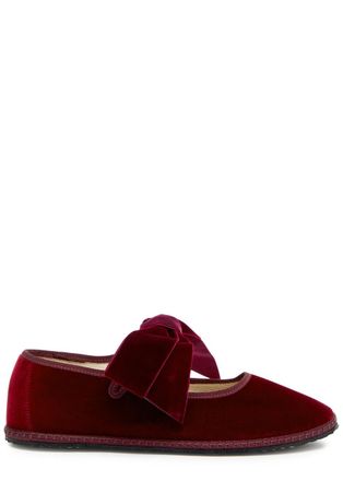 Vibi Venezia Bow Velvet Mary Jane Flats - Bordeaux - 37 (IT37/ UK4)