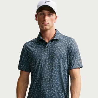 Nike Mens Par Dri-FIT Grass Print Golf Polo in Black | IO0734-010