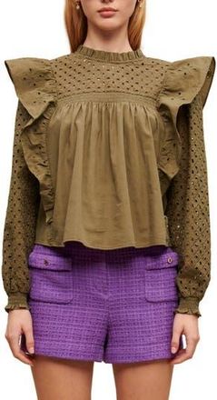 Maje Linode Cotton Eyelet Blouse in Beige at Nordstrom Rack, Size 1 (Fits Like 2-4 Us)