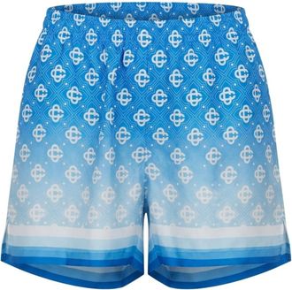 Casablanca Light Blue Monogram Gradient-Effect Drawstring Silk Shorts