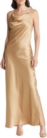 Significant Other Aila Cowl Neck Strappy Satin Gown in Tan at Nordstrom Rack, Size 12 Us / 16 Au