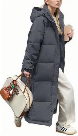 Generic Winter Coats For Women Long Quilted Hooded Puffer Jacket Warm Long Sleeve Coat With Design Grey 3X-Large