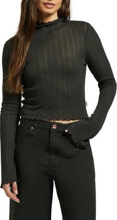 Brixton Rib Funnel Neck Top in Washed Black at Nordstrom Rack, Size X-Large