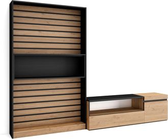 Skraut Home Skraut Home - Muebles De Sal&oacute;n Para Tv, Conjunto De Muebles Comedor, 260x186x35cm, Para Tv Hasta 65, Mueble Televisi&oacute;n, Estilo Moderno, Roble Y Negro