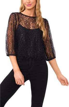 CeCe by Cynthia Steffe Metallic Floral Lace Top in Rich Black at Nordstrom, Size X-Small