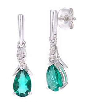 Diamant L'éternel Womens 9ct White Gold 0.6ct Created Emerald and 0.04ct Diamond Earrings - One Size