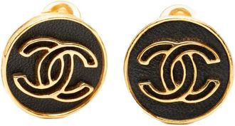 Chanel 2003 CC Gold Plated Leather Clip on Earrings costume earrings - Nero