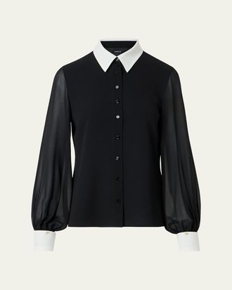 Akris Silk Georgette Button-Down Blouse