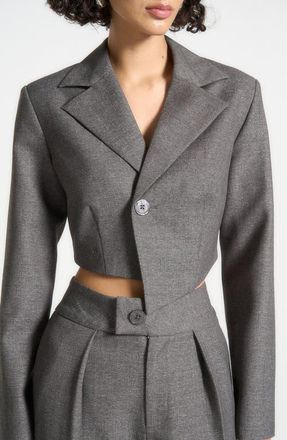 Mani&egrave;re De Voir Dina Asymmetric Tailored Cropped Blazer in Grey Marl at Nordstrom, Size 12