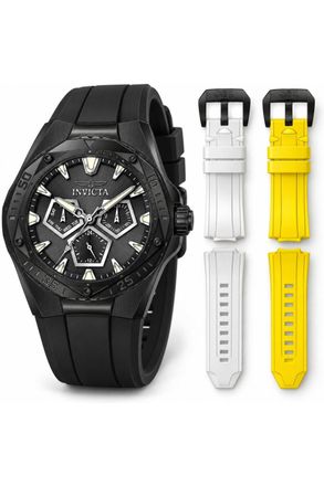 Invicta Speedway 51133 Herenhorloge - Quartz Uurwerk - Roestvrij Staal met Zwarte Wijzerplaat - 45 mm - Met Extra Bandjes