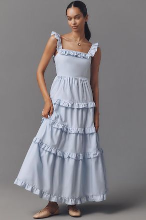 English Factory Square-Neck Tiered Ruffle Midi Dress