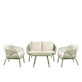 Kenay Home Conjunto de jard&iacute;n 4 plazas y una mesa metal verde
