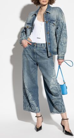 Versace Bodysuit With Embroidered Logo, Womens, White