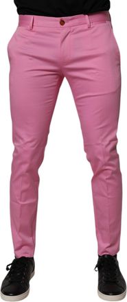 Dolce & Gabbana Pink Cotton Slim Fit Men Dress Formal Pants Elastane