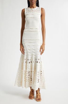 Ulla Johnson Lakshmi Eyelet Scallop Trim Midi Dress in Cowrie at Nordstrom, Size X-Large