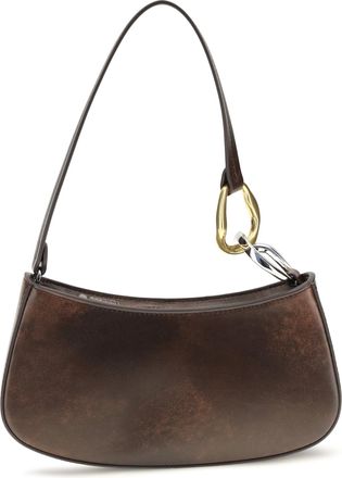 Staud Womens Shoulder Bag Ollie Espresso Calf Leather Distressed