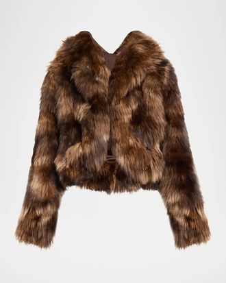 Cinq &agrave; Sept Patchwork Faux Fur Cropped Jacket
