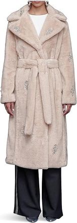 Avec Les Filles Maxi Belted Robe Coat Womens Coat French Grey : XL, Faux Fur/Polyester