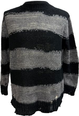 Acne Studios Striped Distressed Sweater in Grey Acrylic