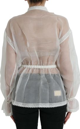 Dolce & Gabbana Womens White Silk Long Sleeves Ascot Collar Top Cotton