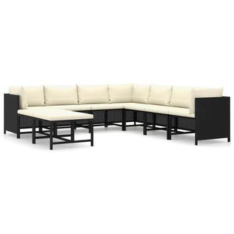 vidaXL Vidaxl - Set De Muebles De Jard&iacute;n 9 Pzas Y Cojines Rat&aacute;n Sint&eacute;tico Negro