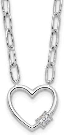 Diamond2Deal Sterling Silver Cubic Zirconia Heart Paperclip Link Chain Necklace 16 with 2 Ext