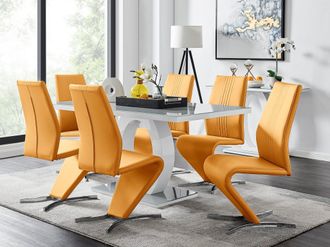 Furniturebox Giovani 6-Seater Grey Glass Dining Table & 6 Willow Faux Leather Dining Chairs in Mustard