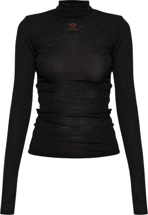 Versace Wol trui met geborduurd logo - Dames - Coltruien - Zwart - S - Wol - Truien & Vesten