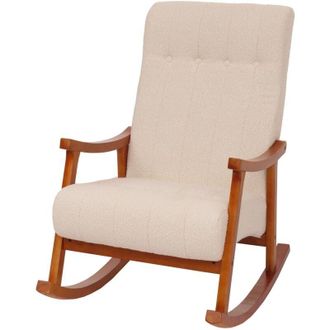 Hhg Sedia a dondolo HHG-862, poltrona relax, legno FSC stoffa/tessuto boucl&eacute; (450g/m&sup2;), avorio, color noce