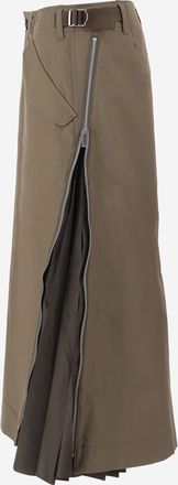 sacai Womens Cotton Skirt With Side Zips Beige