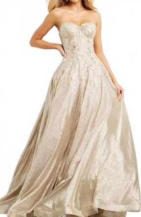 Jovani Sweetheart Strapless Prom Gown In Gold