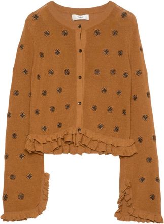 Muller Of Yoshiokubo Cardigan arricciato con ricamo floreale e ruches - Marrone