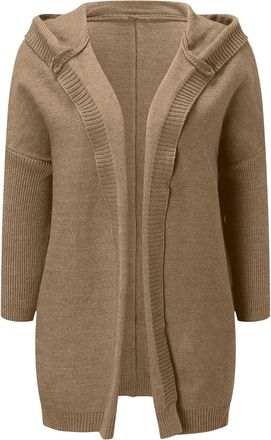 Generic Womens Cardigans Winter Open Front Long Cardigans Loose Fitting Chunky Knit Kimono Hooded Sweater Coat Plus Size Soft Solid Cable Knit Sweater Fall Wi