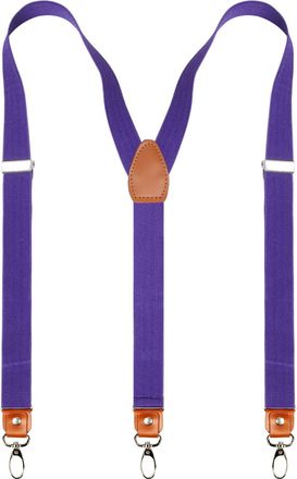 Alizeal Mens 1 Inch Braces with Leather Joint and 3 Swivel Hooks Solid Color Y-Back Suspenders, Dark Purple