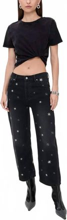 Free People Deep Trance Shine Embroidered Dropped Boyfriend Jeans In Blue