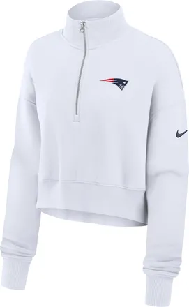 Nike New England Patriots Primetime Phoenix Nike Womens NFL Oversized Cropped 1/4-Zip Crew in White | 01N910A8K-LCD
