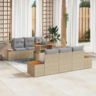 vidaXL Conjunto De Sof&aacute; De Jard&iacute;n 7 Pcs Beige Polirat&aacute;n Vidaxl