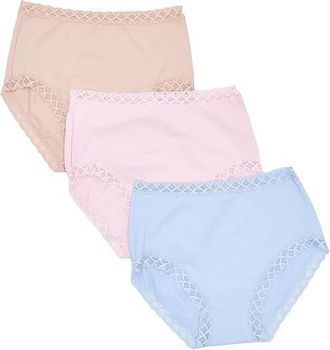 Natori Bliss Full Brief 3-Pack Womens Underwear Blue Mist/Delicate Rose/Light Mocha : M (Womens 10-12), Cotton/Lace/Lycra