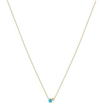 Zo&euml; Chicco 14K Gold Mixed Stone Pendant Necklace in Yellow Gold/Turquoise at Nordstrom, Size 16
