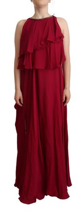 Plein Sud Orchid Silk Sleeveless Long Maxi Ruffle Shift Womens Dress